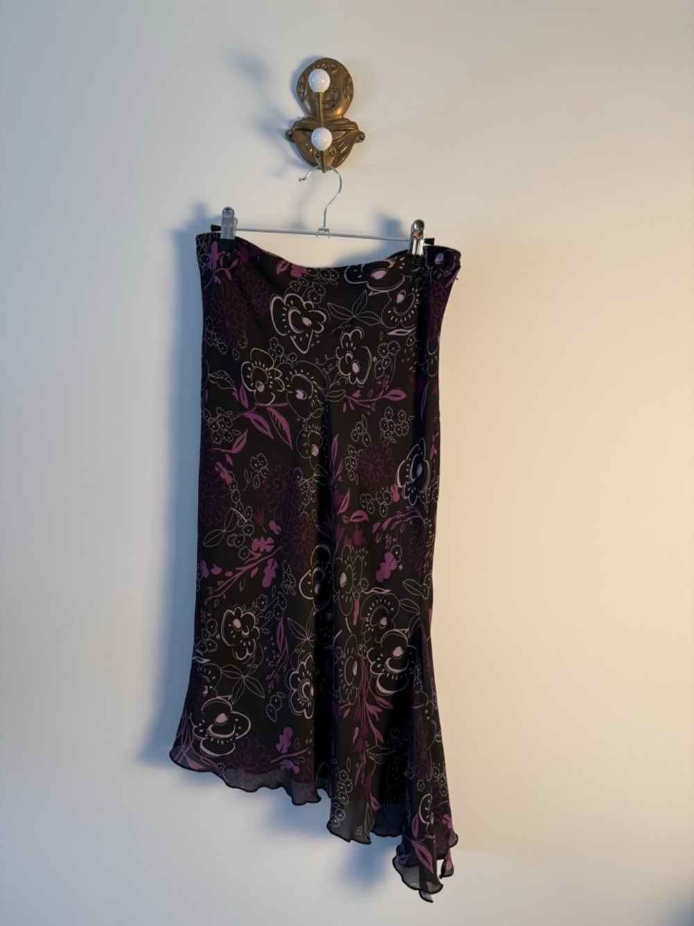 Asymmetrical Floral Midi Skirt in Black and Purple